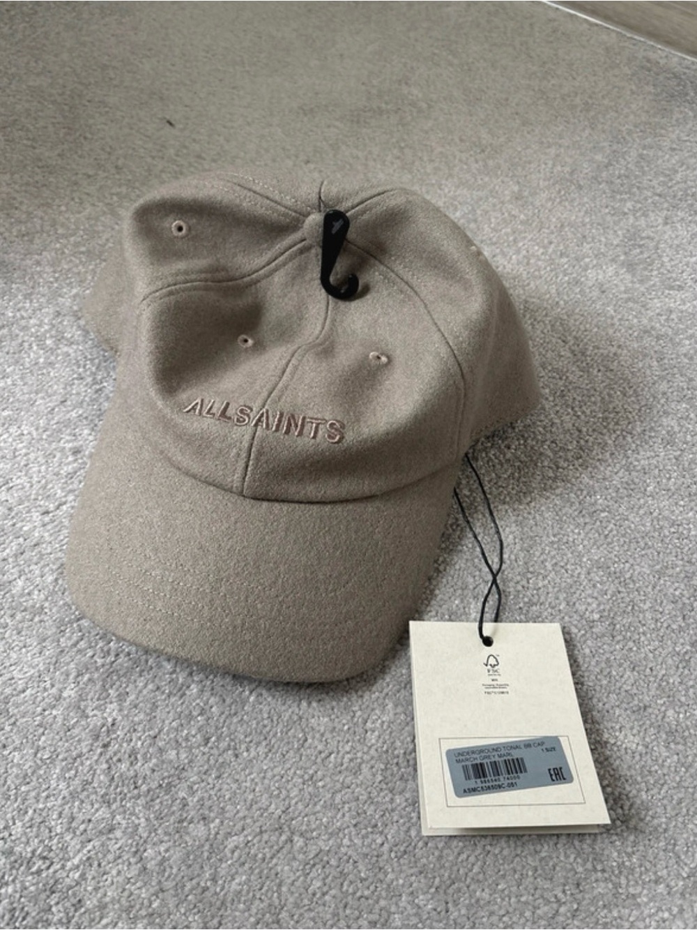 NWT AllSaints Underground Tonal BB Cap in March Grey Marl - Picture 2 of 5